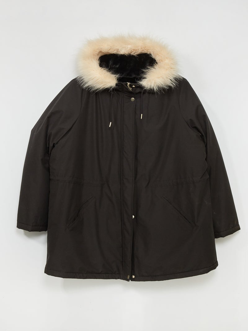 Parka comprida com capuz Preto - Kiabi