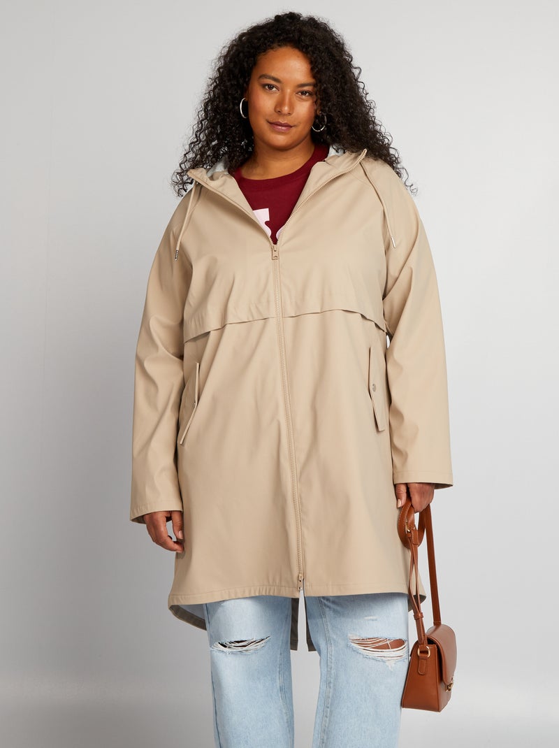 Parka comprida encerada com pormenores refletores BEGE - Kiabi