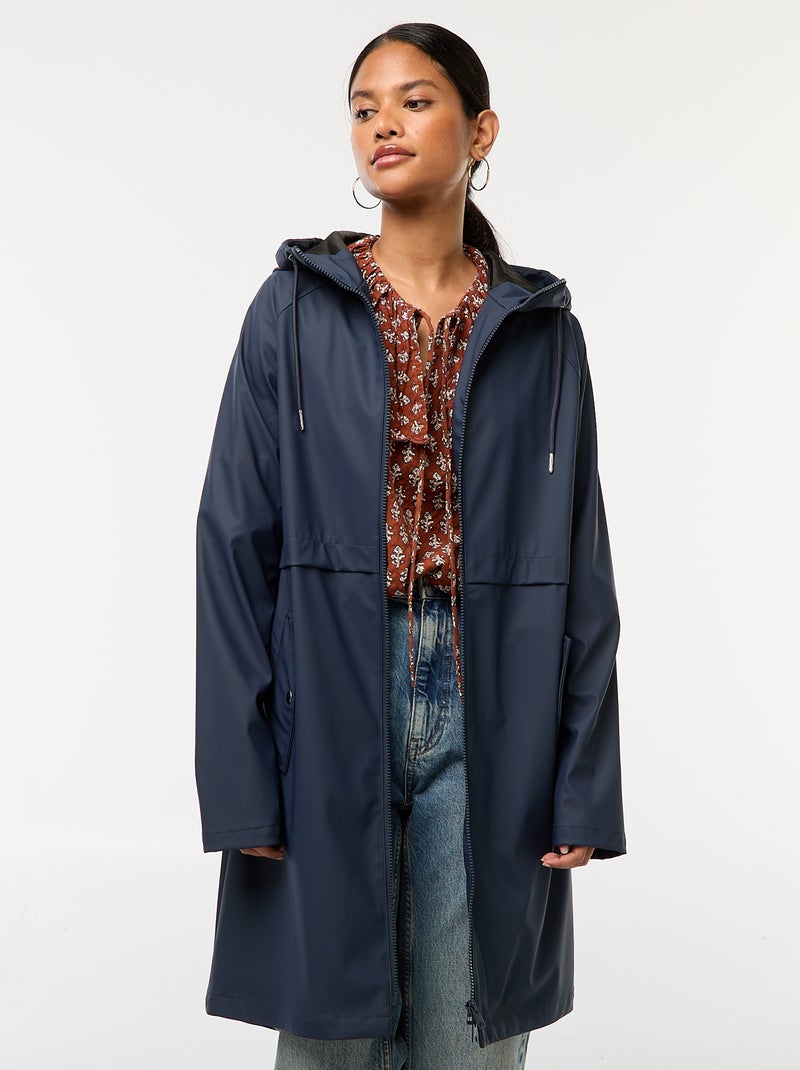Parka comprida impermeável com capuz Azul - Kiabi