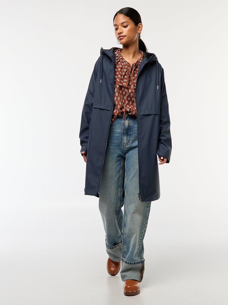 Parka comprida impermeável com capuz Azul - Kiabi