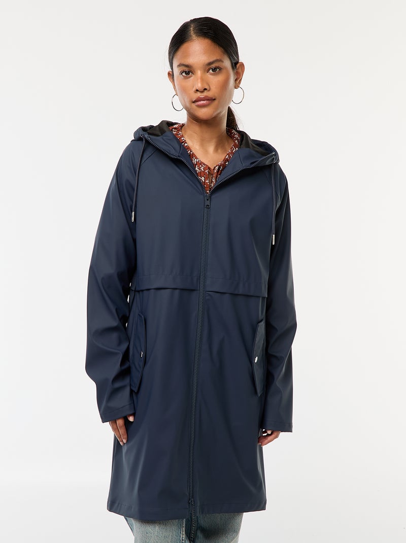 Parka comprida impermeável com capuz Azul - Kiabi