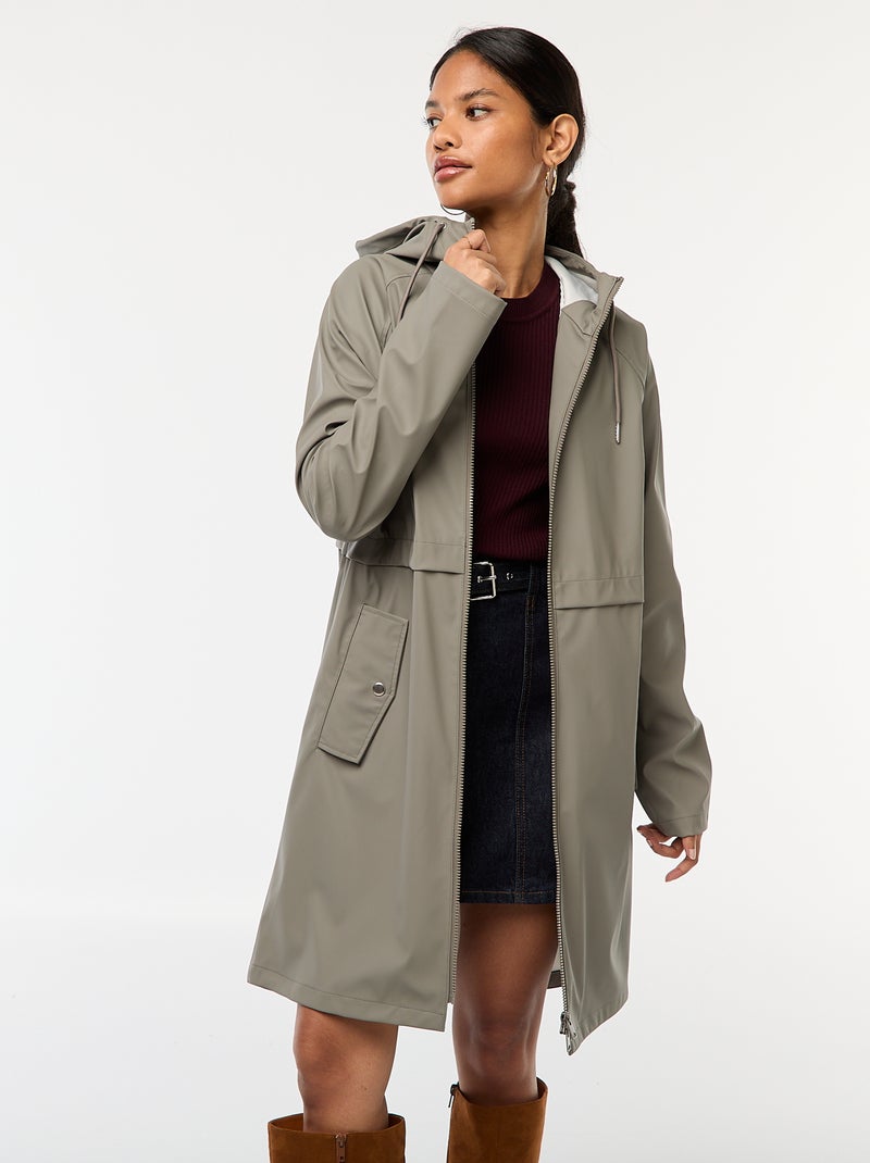 Parka comprida impermeável com capuz Caqui - Kiabi