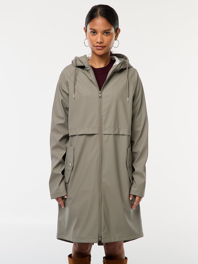 Parka comprida impermeável com capuz Caqui - Kiabi