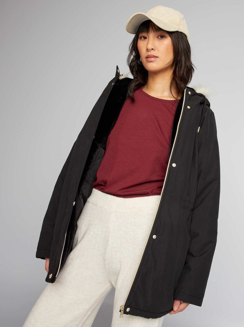 Parka comprida impermeável com capuz Preto - Kiabi