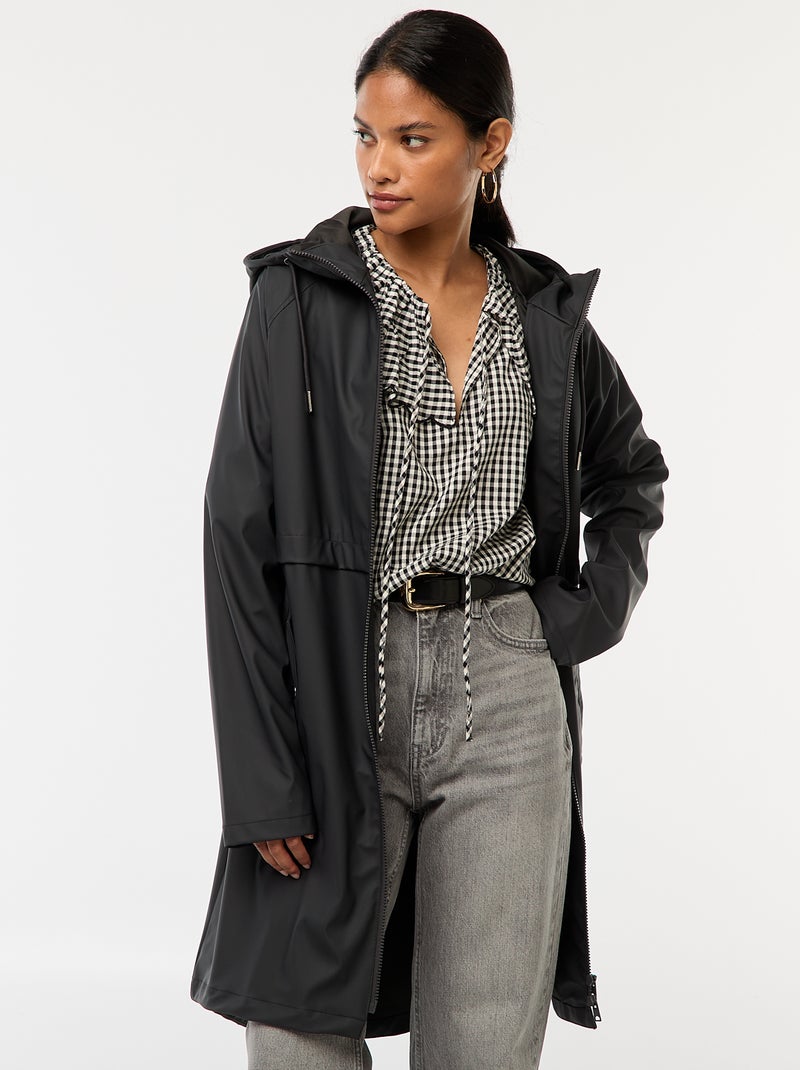 Parka comprida impermeável com capuz Preto - Kiabi