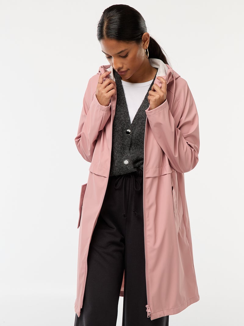 Parka comprida impermeável com capuz Rosa - Kiabi