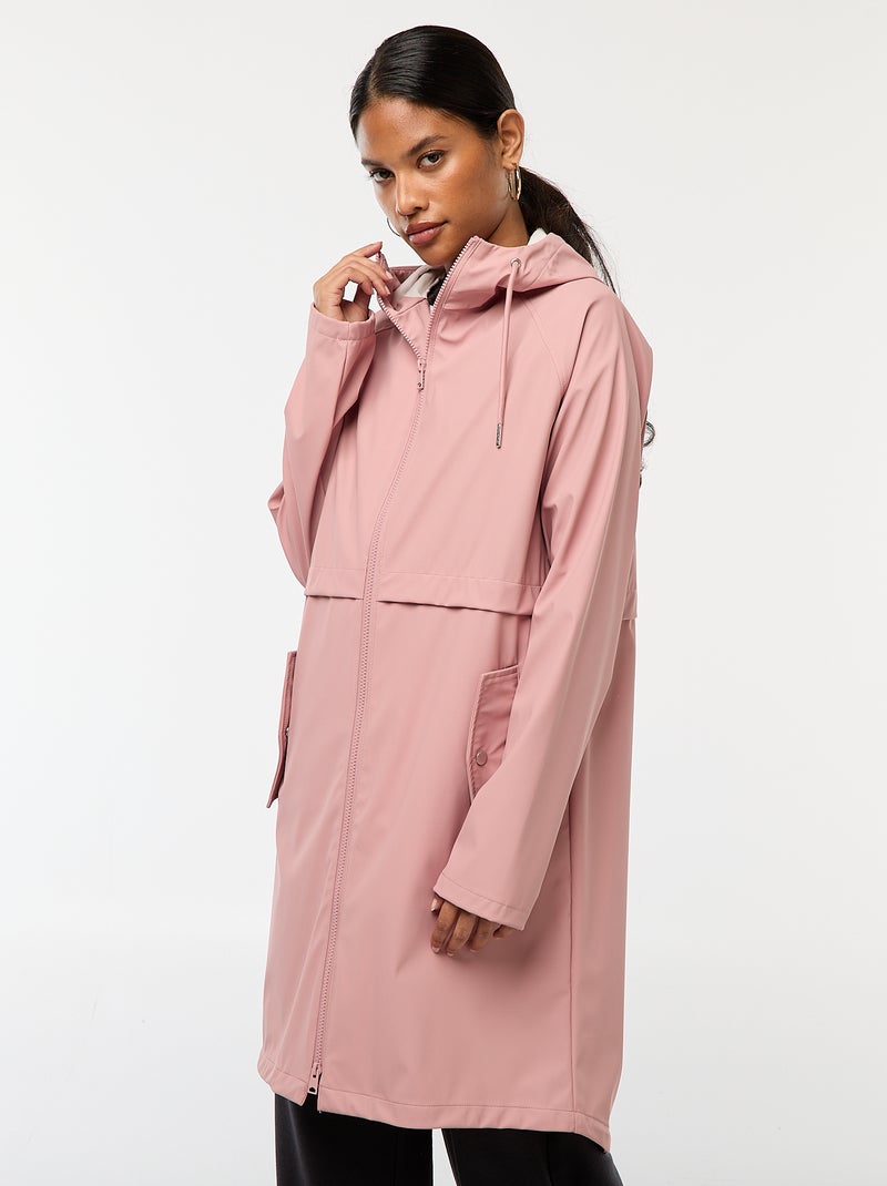 Parka comprida impermeável com capuz Rosa - Kiabi