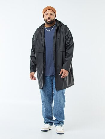 Parka comprida lisa e repelente de água com capuz