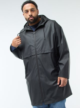 Parka comprida lisa e repelente de água com capuz