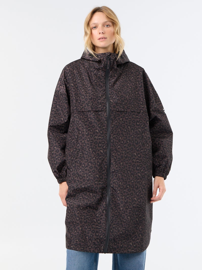 Parka comprida repelente de água com capuz Castanho - Kiabi