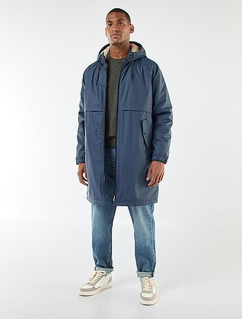 Parka comprida repelente de água com capuz e forro quente