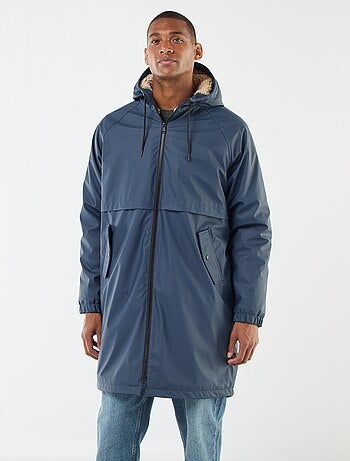 Parka comprida repelente de água com capuz e forro quente