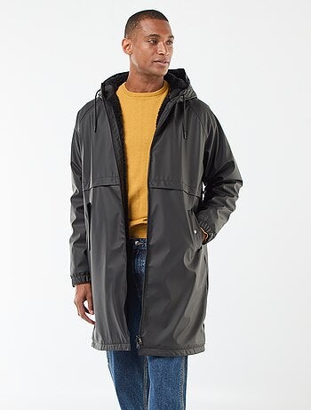 Parka comprida repelente de água com capuz e forro quente