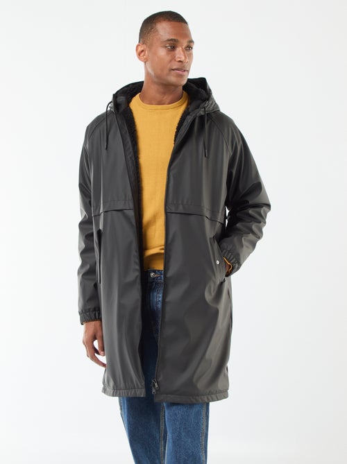 Parka comprida repelente de água com capuz e forro quente - Kiabi