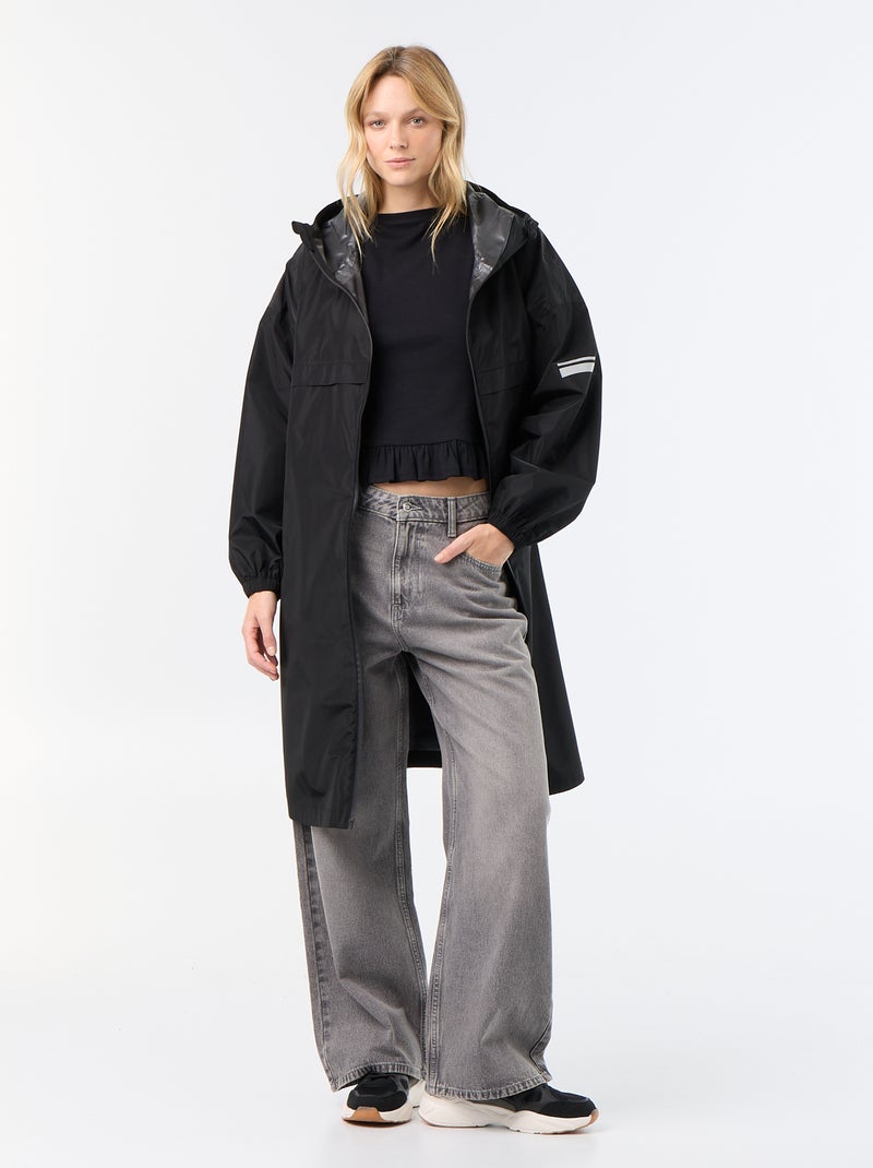 Parka comprida repelente de água com capuz Preto - Kiabi