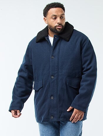 Parka em lã com gola efeito pele de carneiro