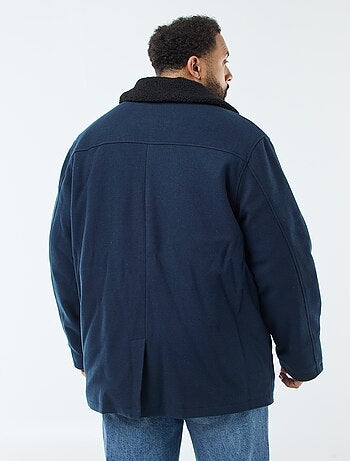 Parka em lã com gola efeito pele de carneiro