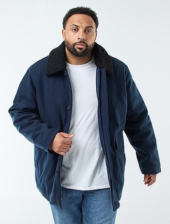 Parka em lã com gola efeito pele de carneiro