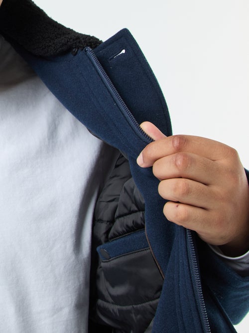 Parka em lã com gola efeito pele de carneiro - Kiabi