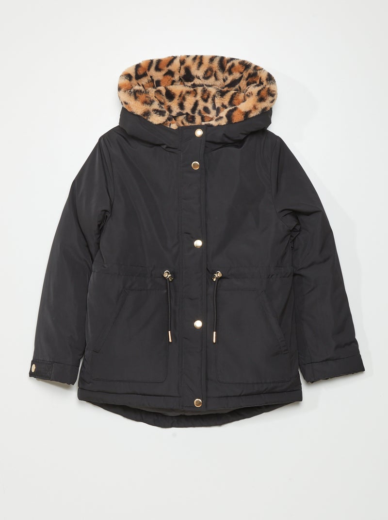 Parka forrada e capuz forrado Preto - Kiabi