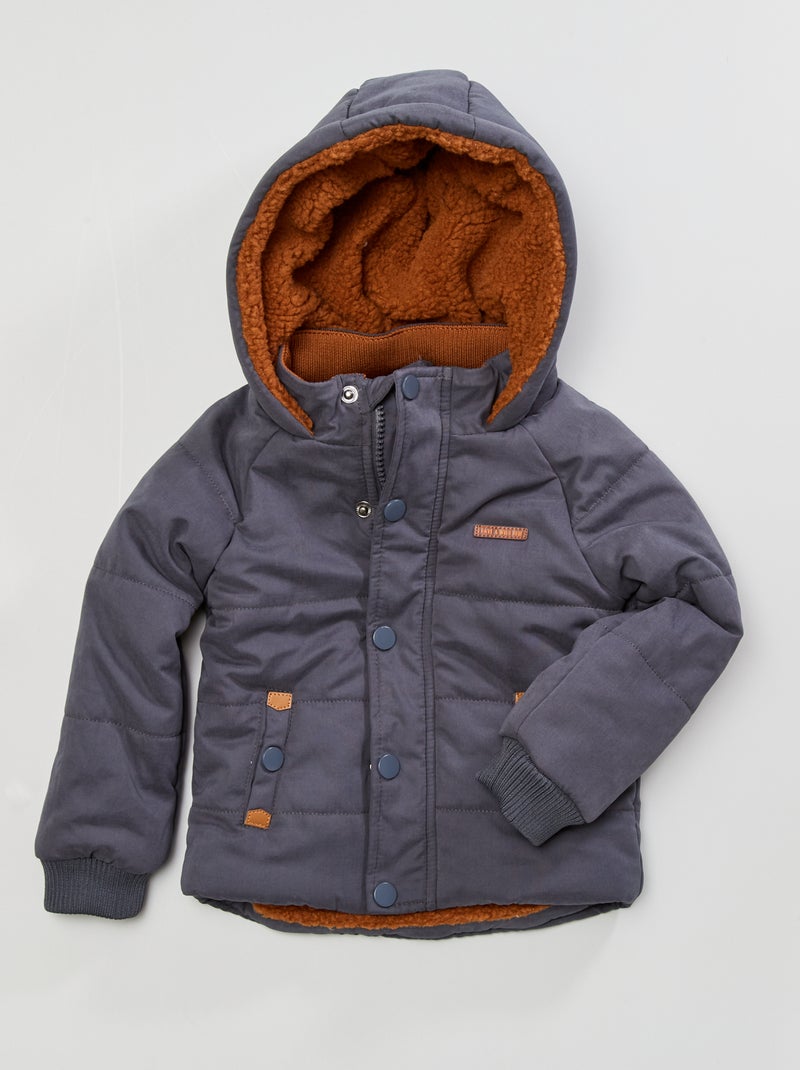 Parka forrada tipo efeito lã de carneiro com capuz AZUL - Kiabi