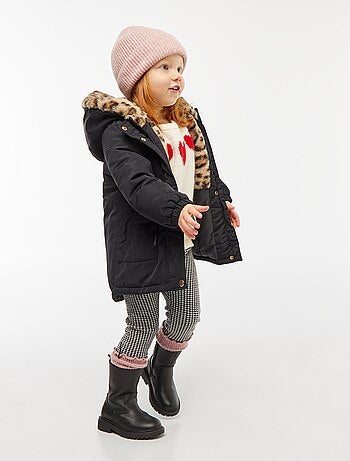 Parka forrado com capuz e pelo sintético