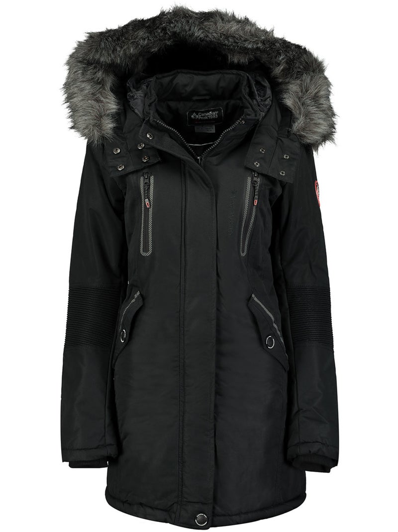 Parka grossa com capuz e pelo sintético camilly – canadian peak Preto - Kiabi