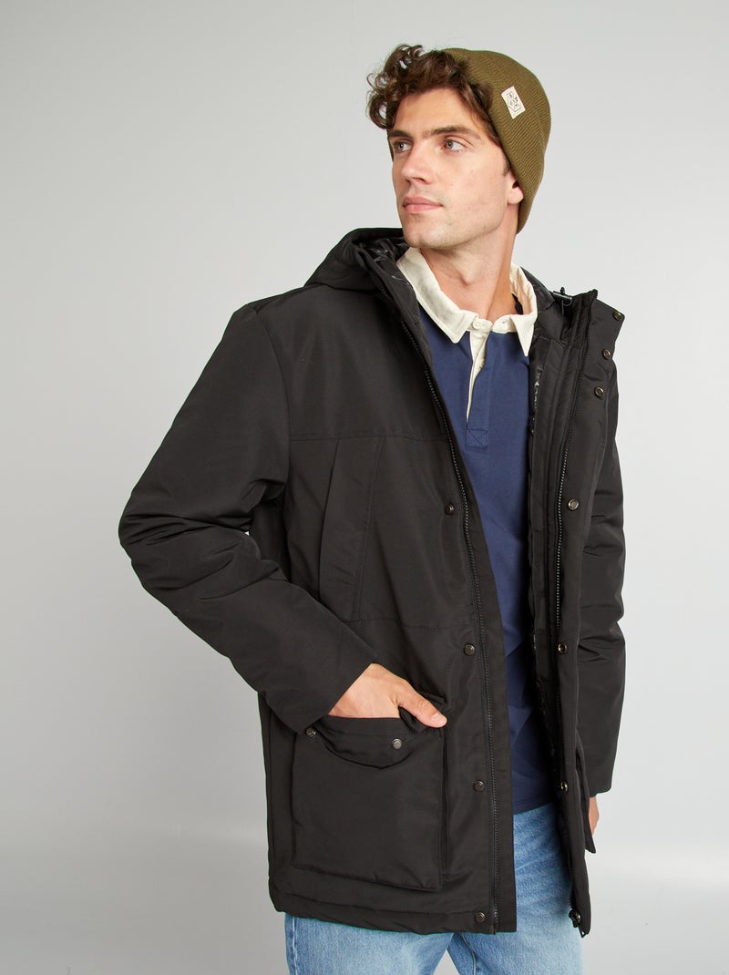 Parka grossa com capuz Preto - Kiabi