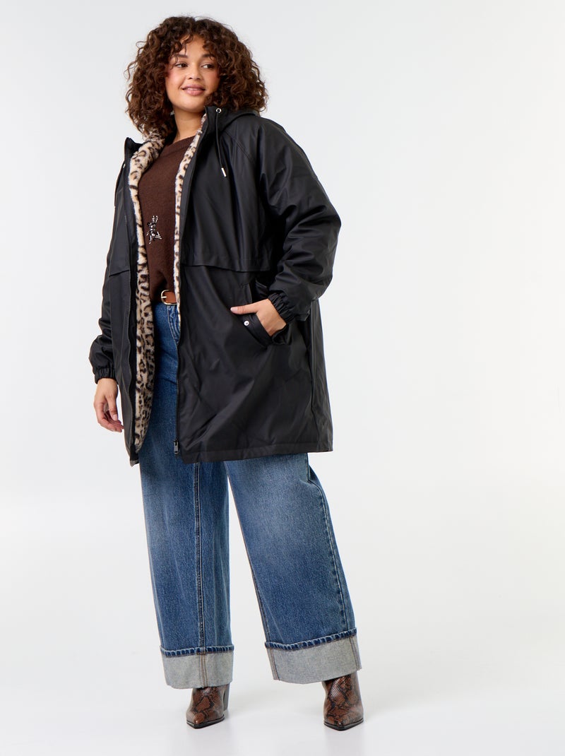 Parka gummy forrada com capuz Preto - Kiabi