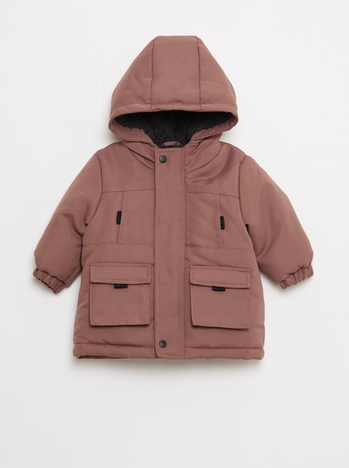 Parka impermeável com capuz e forro efeito ovelha - Kiabi