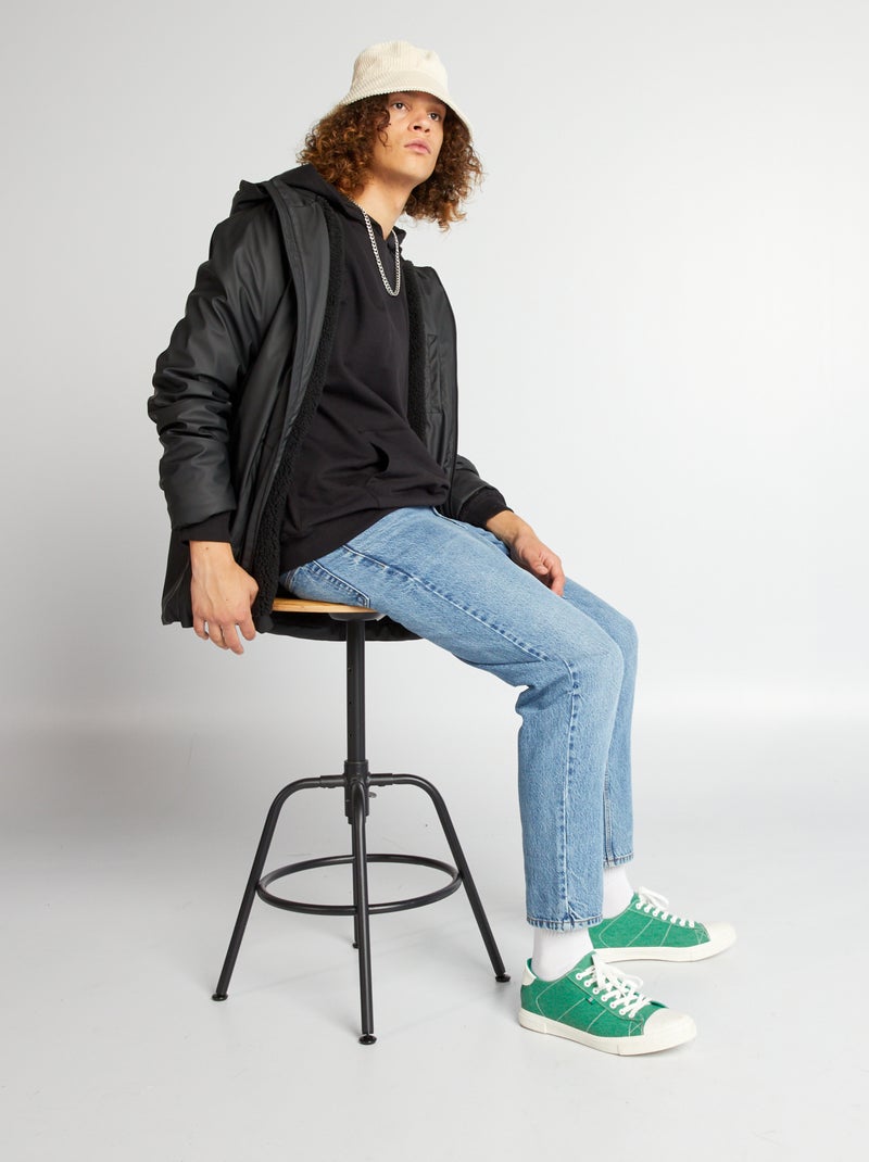 Parka impermeável com capuz efeito lã de carneiro Preto - Kiabi