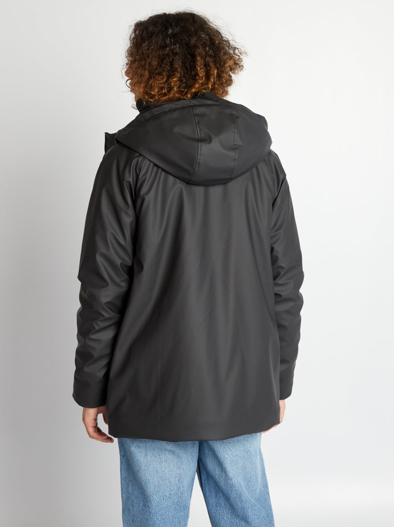Parka impermeável com capuz efeito lã de carneiro Preto - Kiabi