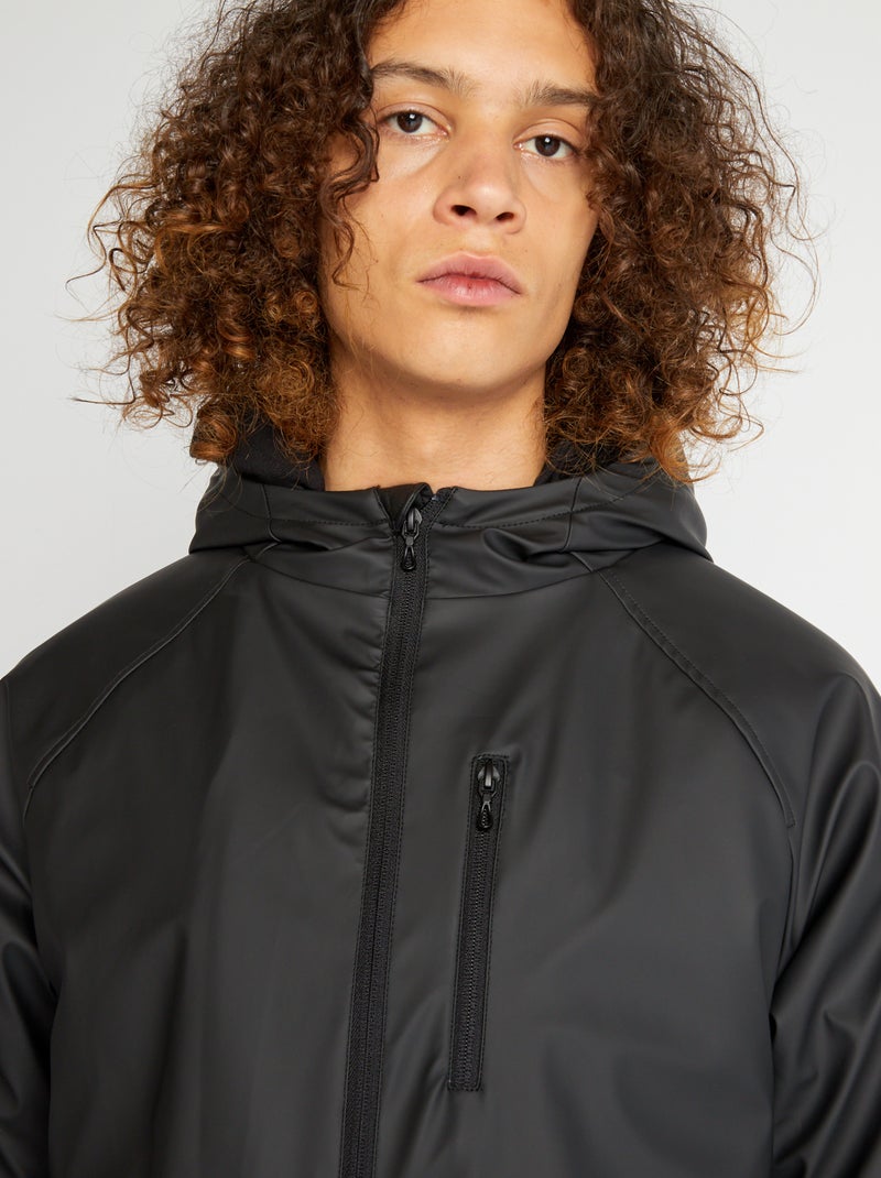 Parka impermeável com capuz efeito lã de carneiro Preto - Kiabi