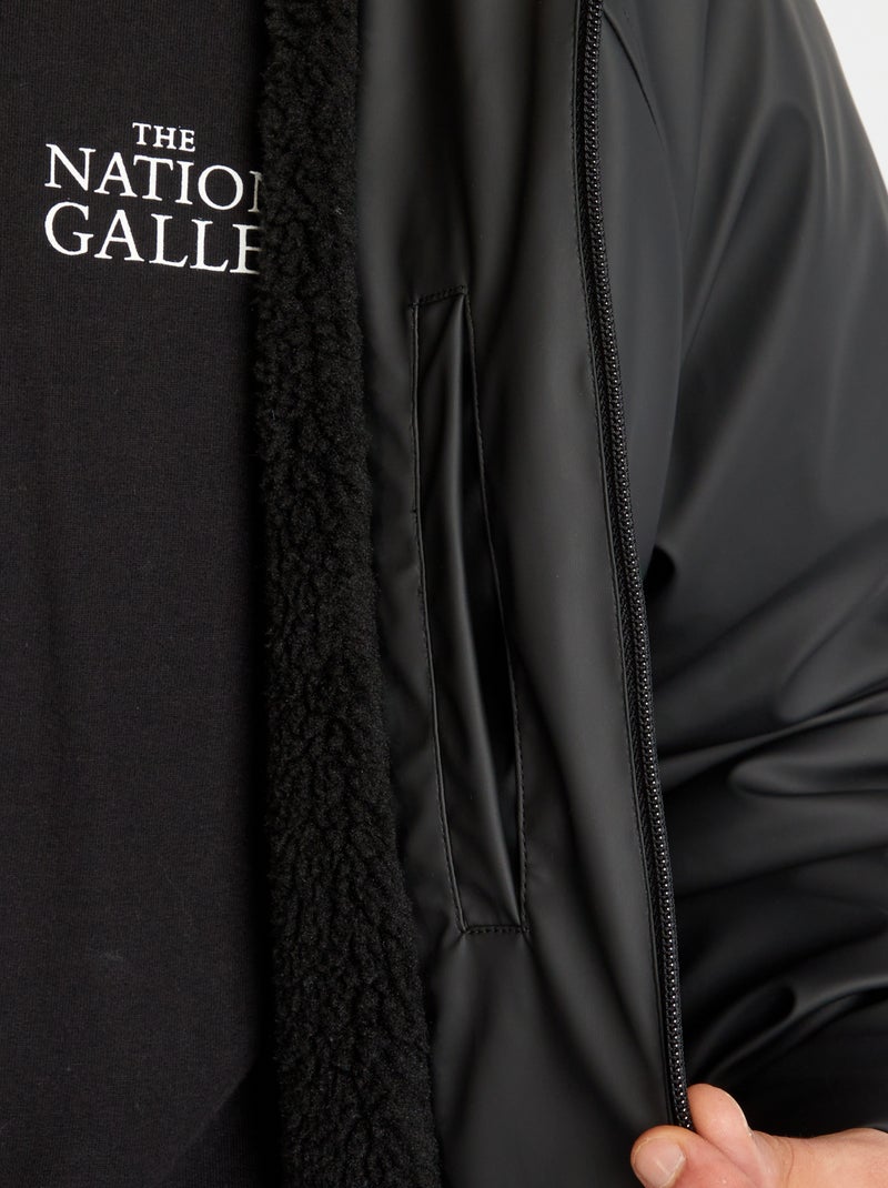 Parka impermeável com capuz efeito lã de carneiro Preto - Kiabi