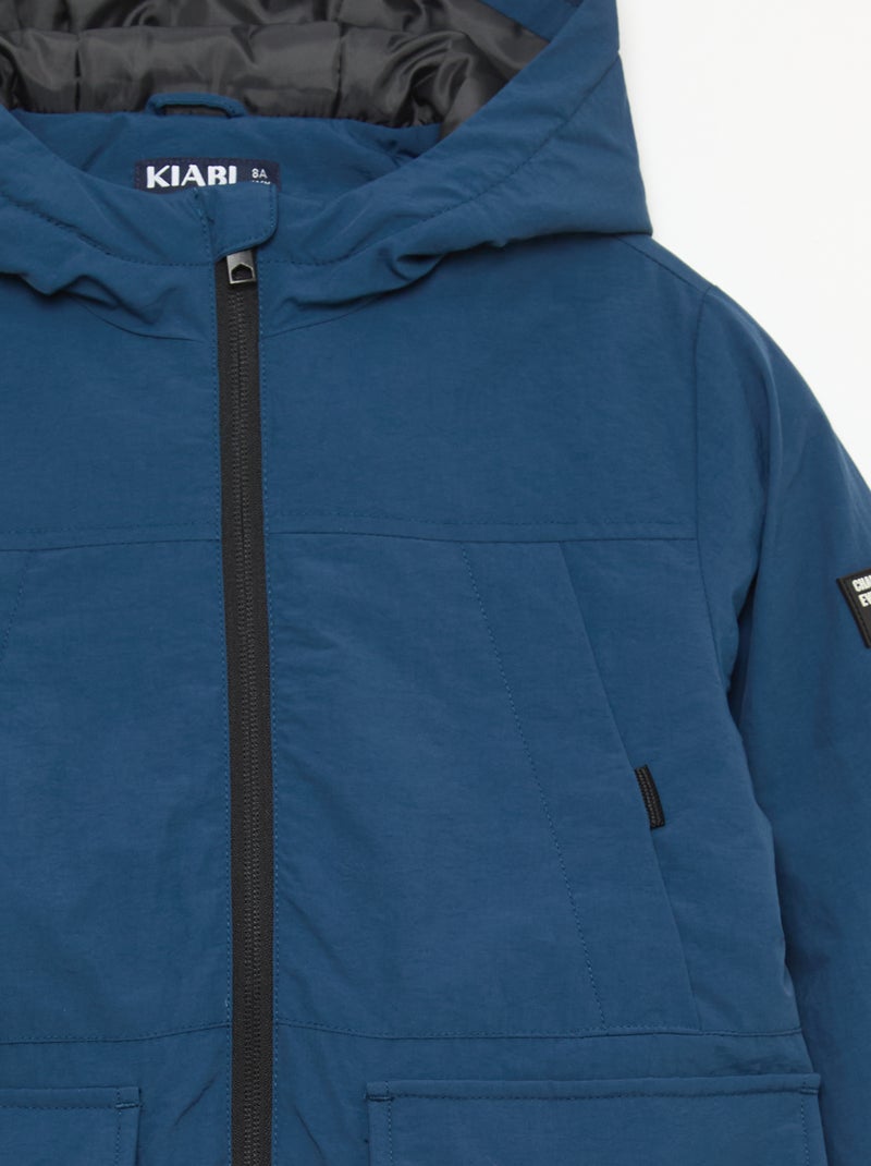 Parka leve com capuz e 2 bolsos de fole com aba Azul - Kiabi