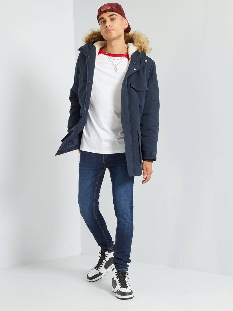 Parka lisa com capuz AZUL - Kiabi