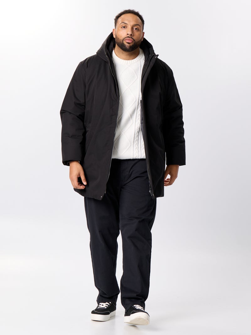Parka lisa com capuz Preto - Kiabi