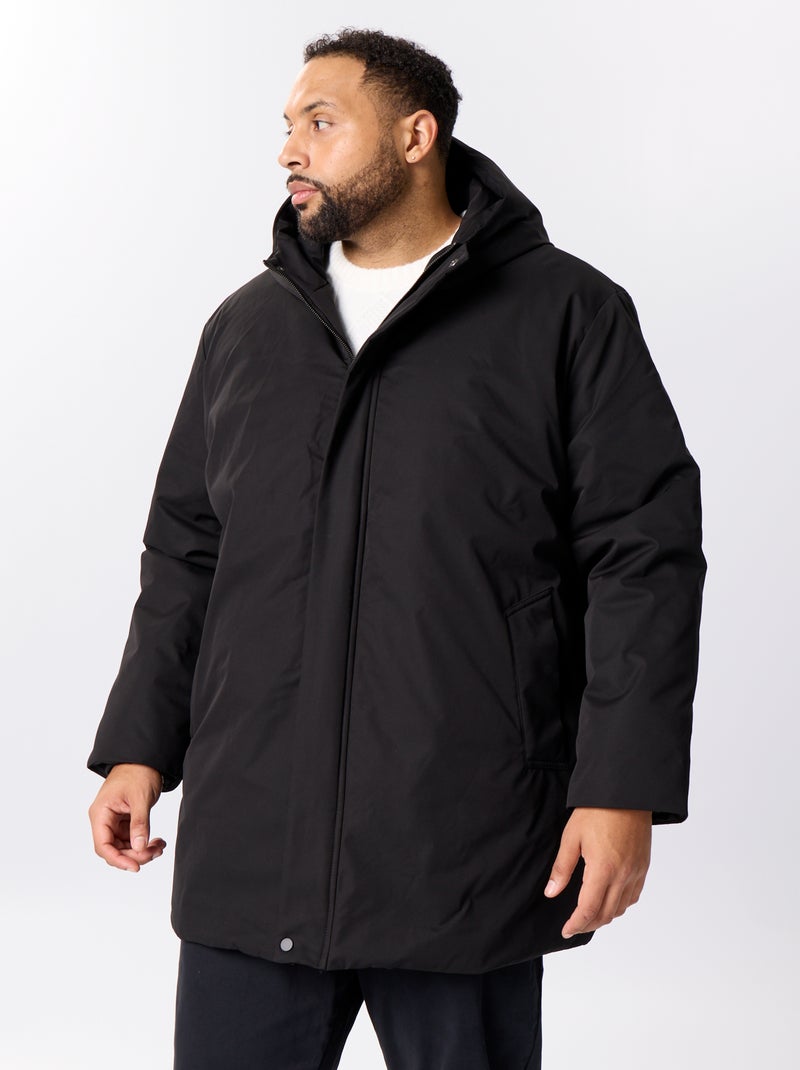 Parka lisa com capuz Preto - Kiabi