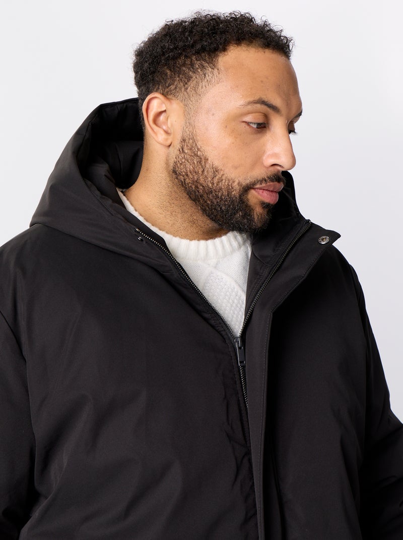 Parka lisa com capuz Preto - Kiabi