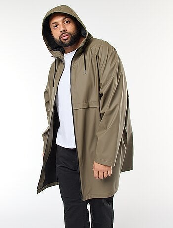 Parka lisa comprida e repelente de água com capuz