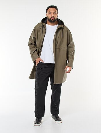 Parka lisa comprida e repelente de água com capuz