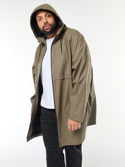 Parka lisa comprida e repelente de água com capuz - Kiabi
