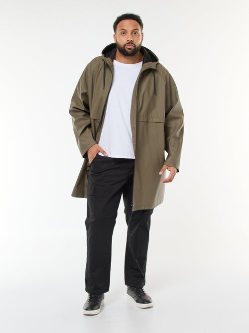 Parka lisa comprida e repelente de água com capuz - Kiabi