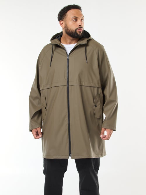 Parka lisa comprida e repelente de água com capuz - Kiabi