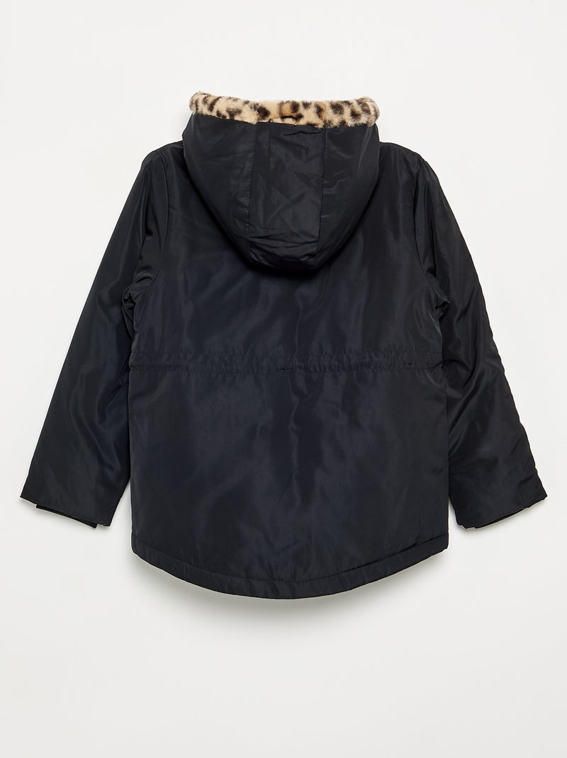 Parka macia com capuz e pelo sintético Preto - Kiabi