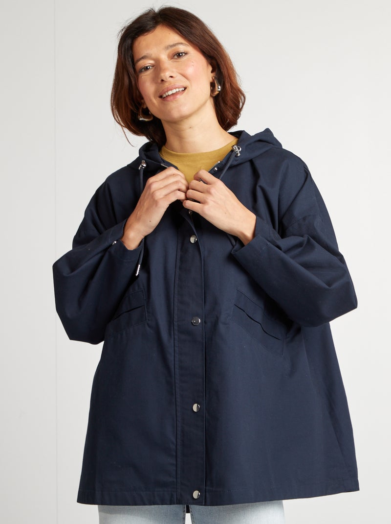 Parka oversize com capuz impermeável AZUL - Kiabi