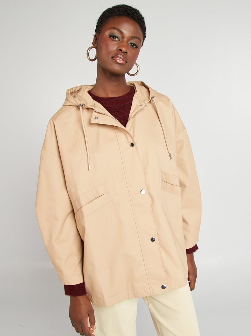 Parka oversize com capuz impermeável BEGE - Kiabi