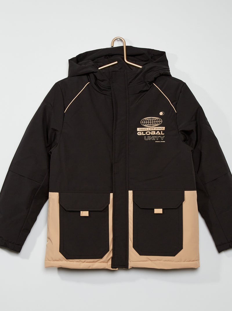 Parka quente com capuz PRETO - Kiabi