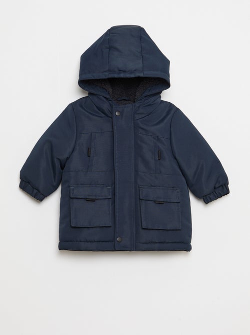 Parka repelente à água com capuz e forro efeito ovelha - Kiabi