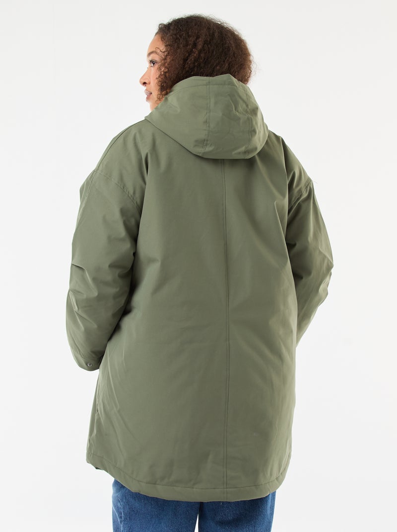 Parka repelente à água com capuz efeito pele de carneiro Verde - Kiabi